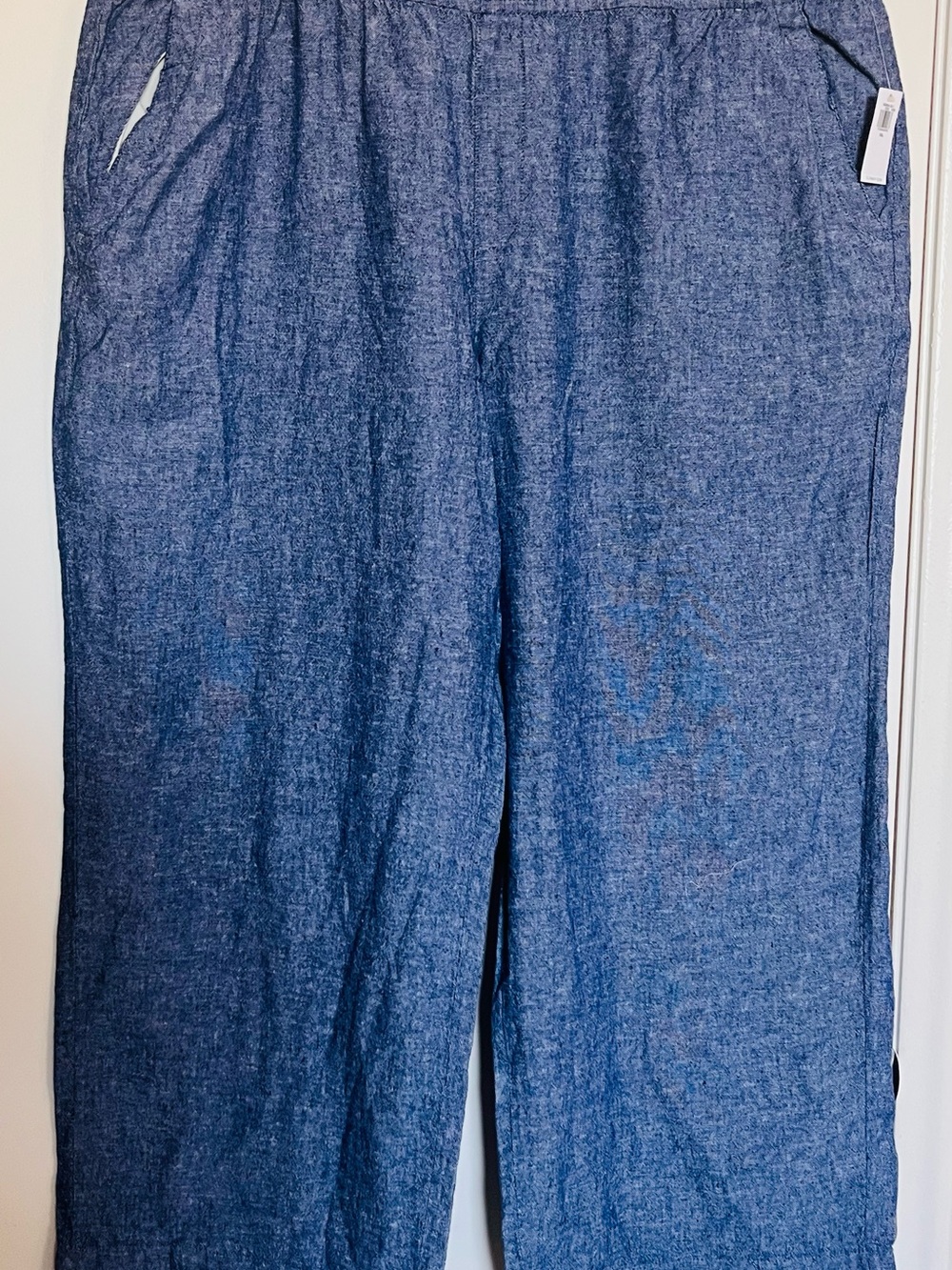 NWT Old Navy Linen High-Rise Wide-Leg Chambray Pants in Denim Blue Size XXL A05